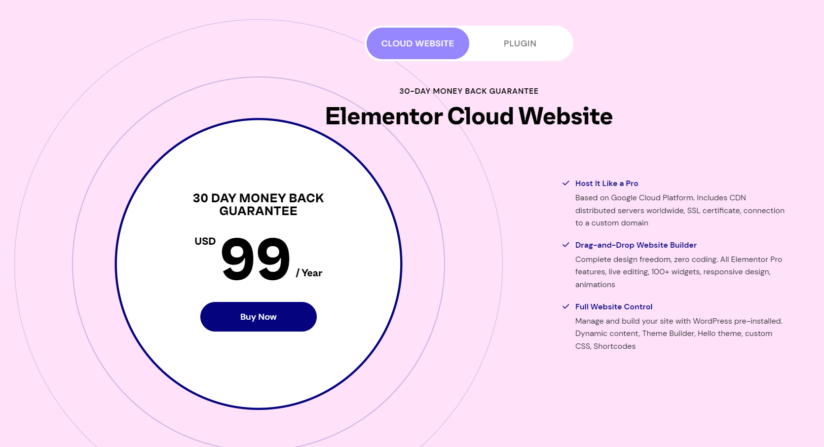 엘리멘터 프로와 호스팅이 제공되는 Elementor Cloud Website 상품